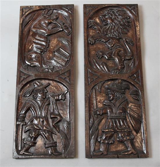 A pair of 18th century oak panels, each 24.5 x 9in.